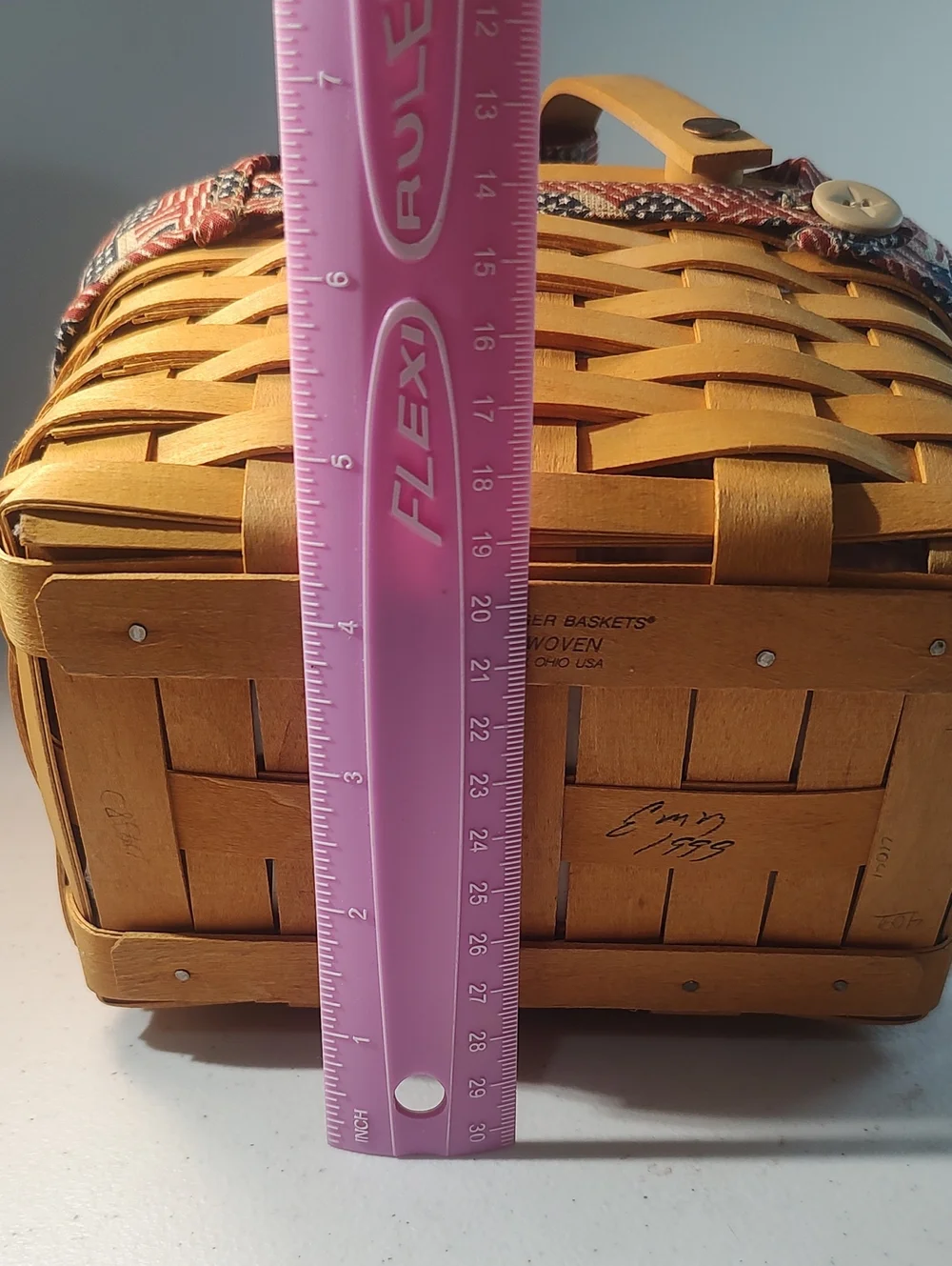 Longaberger Small Market Basket With Old Glory Liner, Flag Tie On, & Handle Tie